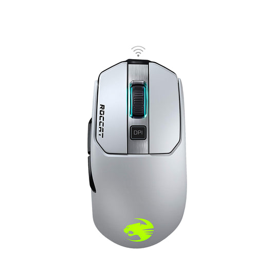 ROCCAT Kain 202 PC Gaming Wireless Mouse  AIMO RGB Lighting  16 000 DPI Optical Owl-Eye Sensor  Ergonomic USB Computer Mouse  Claw Grip  Long Lasting Battery Life  Titan Scroll Wheel  White