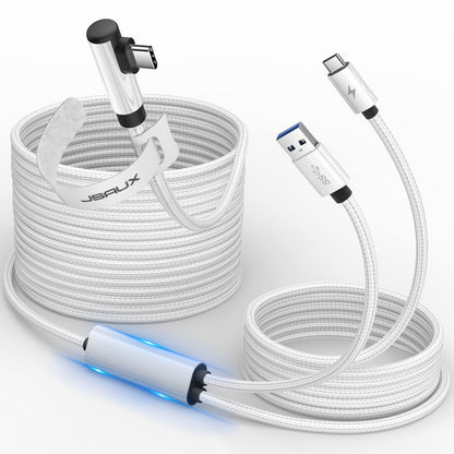 JSAUX 16FT Link Cable for Meta/Oculus Quest 3/2 - Nylon Braided, White, USB 3.0, Charging While Playing