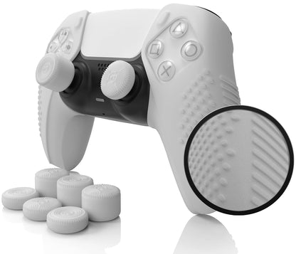 Foamy Lizard PS5 Controller Grip Cover | Anti-Slip Silicone Gel Skin with 8 Thumb Grip Caps | PS5 White, Model FL-PS5-DS-SKINSET-WHITE