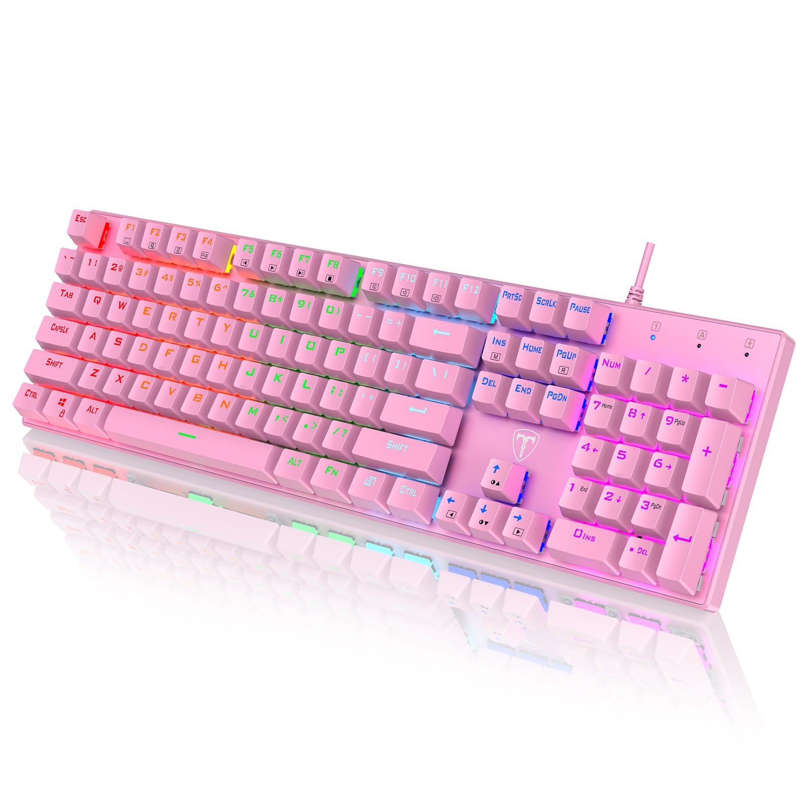 RisoPhy Mechanical Gaming Keyboard  RGB 104 Keys Ultra-Slim Backlit USB Wired Keyboard with Blue Switch  Durable ABS Keycap/Anti-Ghosting/Spill-Resistant Mechanical Keyboards for PC Mac Xbox Game Pink