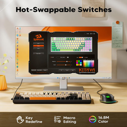 Redragon K636CLO Wired Mechanical Gaming Keyboard, RGB Backlit, Compact 94 Keys, Red Switches, Black-Beige-Orange