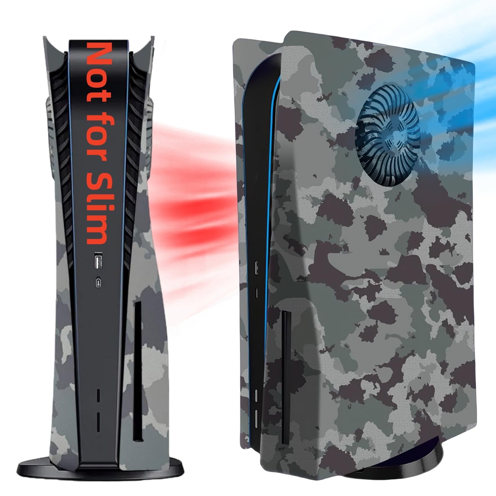 Cover Plates with Cooling Vent for PS5 Disc Edition Console  Accessories for Playstation 5 Face Plates Side Panels Shell Replacement Protective Faceplates (Gray Camouflage)