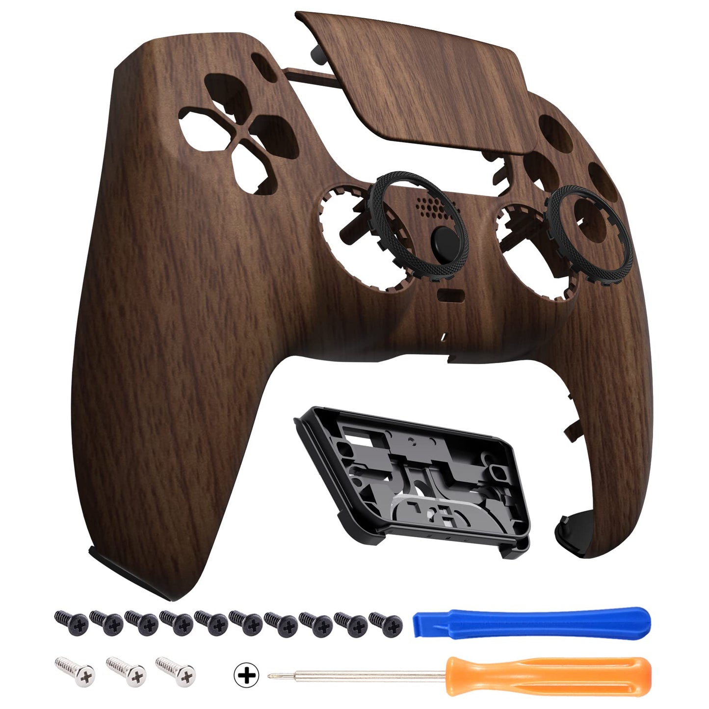 eXtremeRate Luna Redesigned Wood Grain Front Shell Touchpad Compatible with ps5 Controller BDM-010 020 BDM-030 040 050, DIY Repl