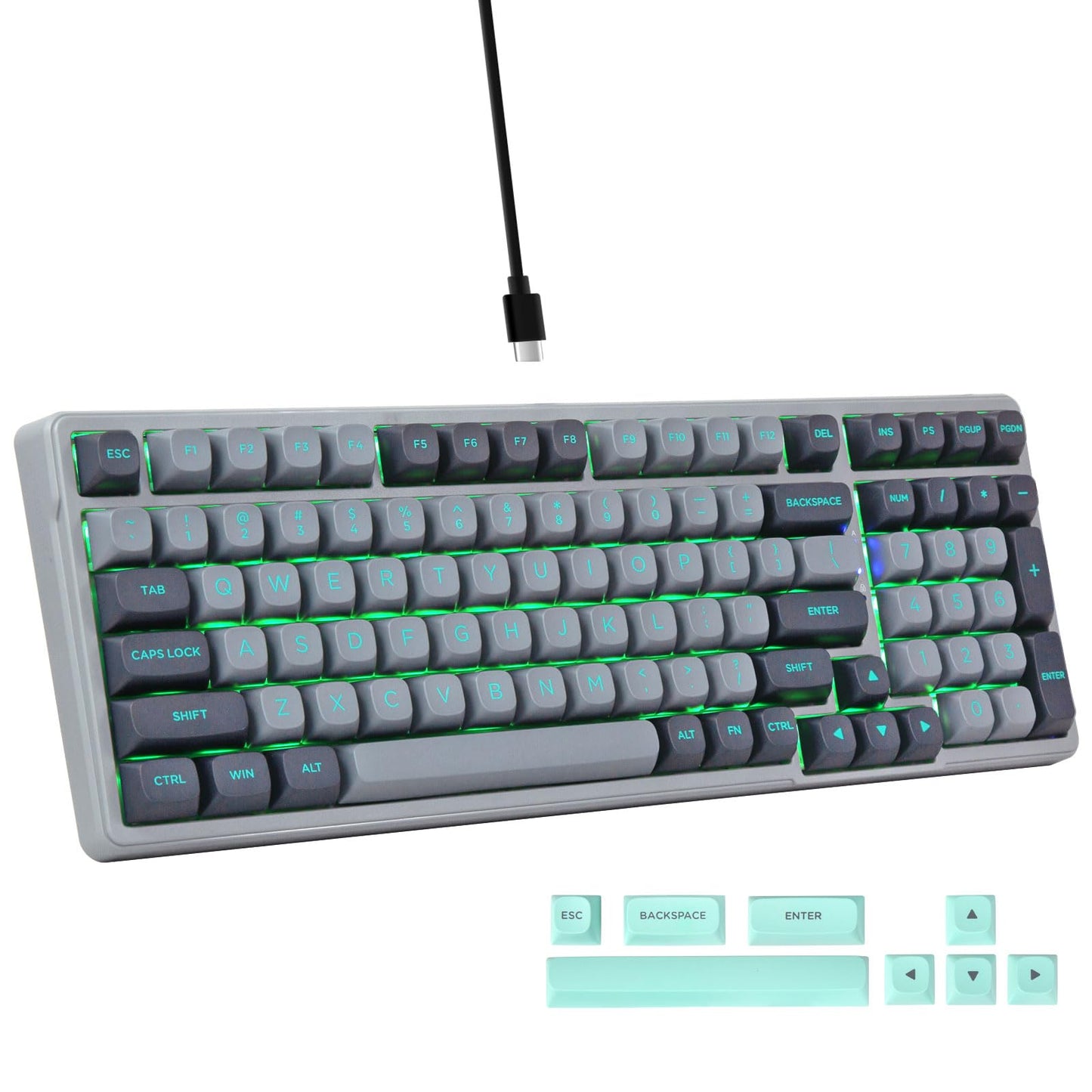 E-YOOSO Z-99 Wired Mechanical Gaming Keyboard - Pre-lubed Linear Switches, Green LED Backlit RGB, Grey Switch, 99 Keys, Gasket Structure