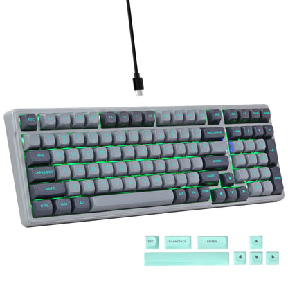 E-YOOSO Z-99 Wired Mechanical Gaming Keyboard - Pre-lubed Linear Switches, Green LED Backlit RGB, Grey Switch, 99 Keys, Gasket Structure