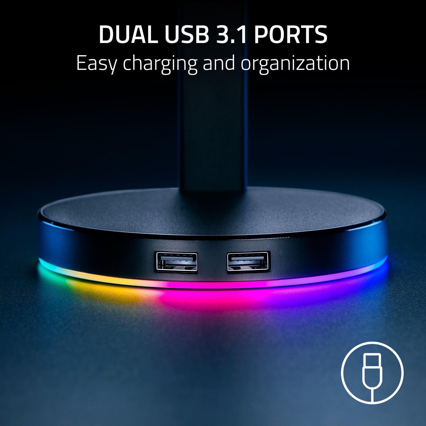 Razer Base Station Chroma Headphone Stand with USB Hub - Quartz Pink, RGB Lighting, 3 USB 3.0 Ports, Non-Slip Base, Model RC21-01190200-R