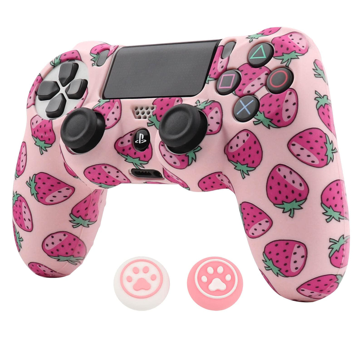 RALAN Pink Controller Skins for PS4 Fruit Silicone Controller Cover Skin Protector Compatible /PS4 Slim/PS4 Pro Controller with 2 Cute Thumb Grips Caps