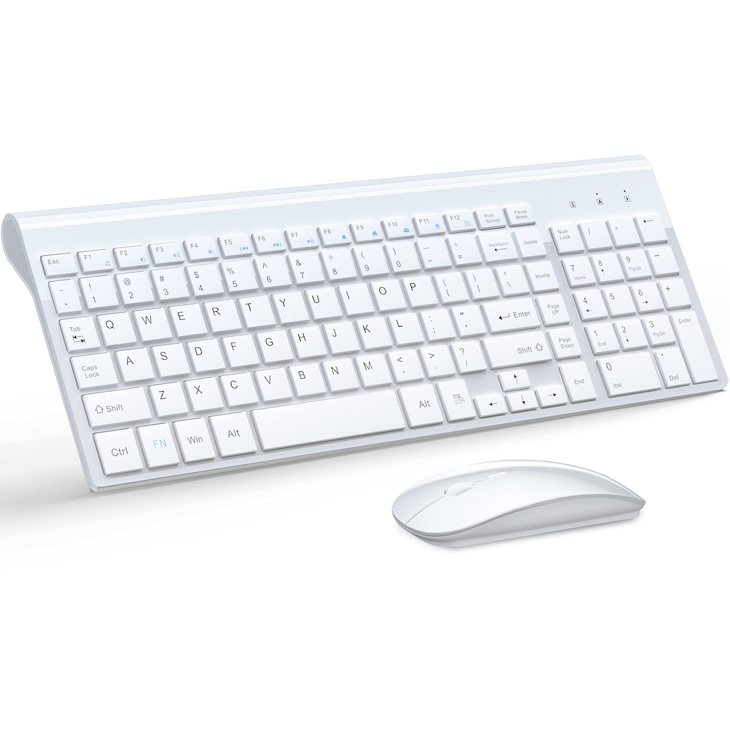 TopMate Wireless Keyboard and Mouse Combo, Ultra Slim, 2.4G Silent, 2400DPI, White, Model KM9000, Batteries Included for PC/Laptop/Mac