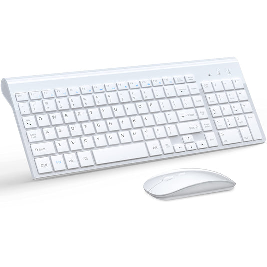 TopMate Wireless Keyboard and Mouse Combo, Ultra Slim, 2.4G Silent, 2400DPI, White, Model KM9000, Batteries Included for PC/Laptop/Mac