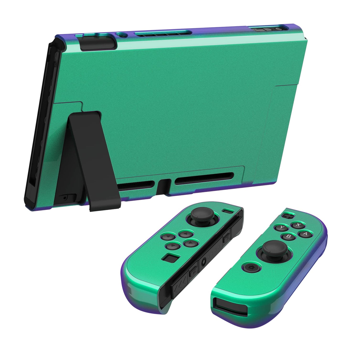 eXtremeRate PlayVital Glossy Back Cover for Nintendo Switch - Chameleon Green Purple, Hard Shell, Dockable, Model NTP304