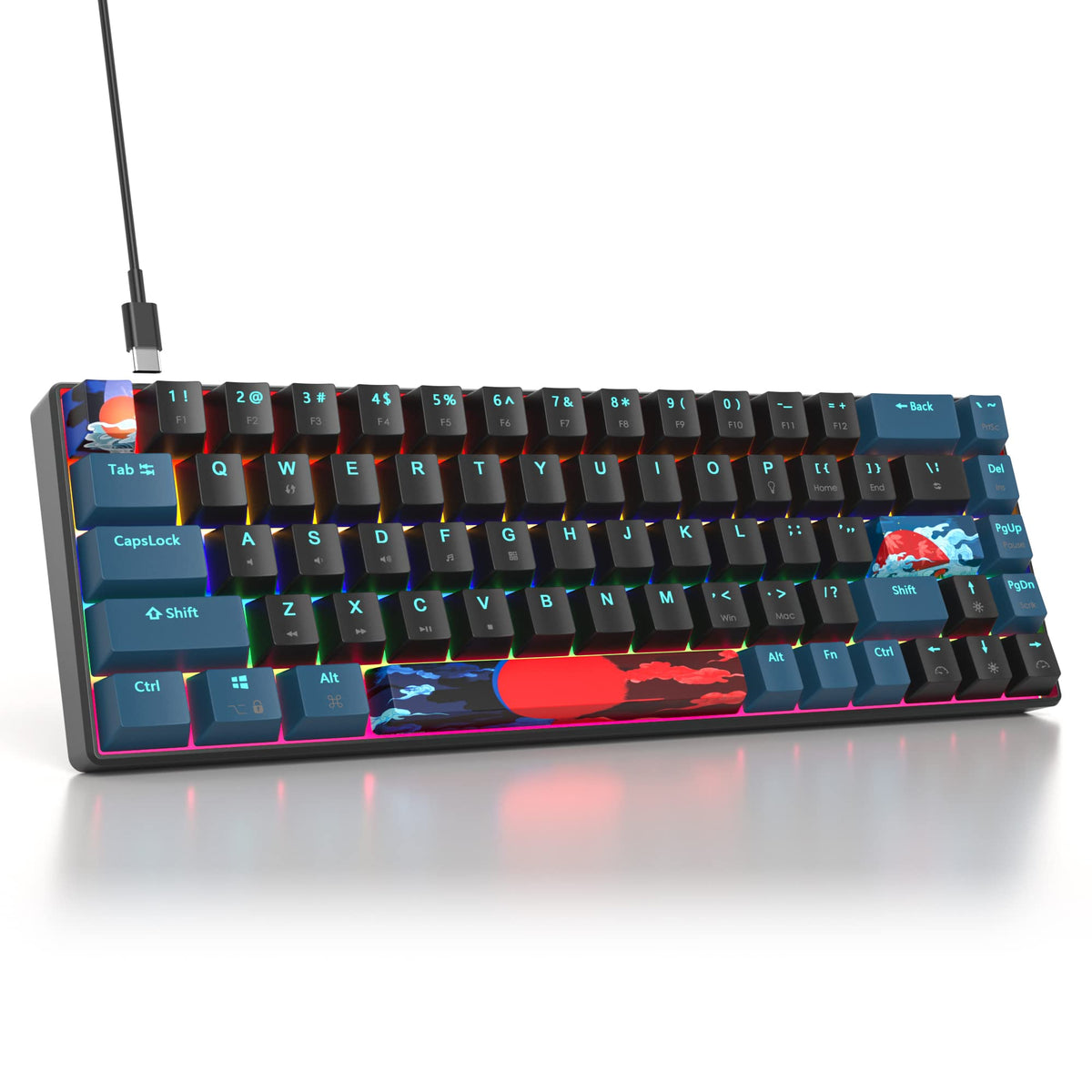 Mosptnspg Protable 60% Percent Gaming Keyboard Mechanical  Mini Compact RGB Backlit 68 Keys Wired Office Keyboard with red Switch for Mac/Win (Monstor Black/red Switch 68)