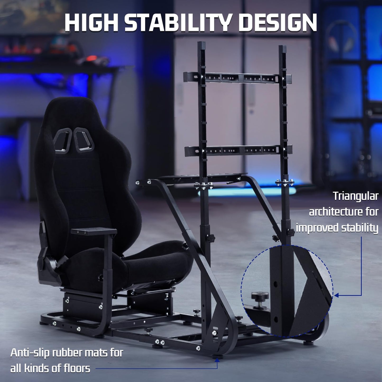 Marada Racing Simulator Cockpit Frame with TV Stand & Adjustable Black Seat for G923/G920/T500 - 30mm Size