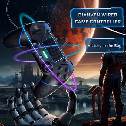 DIANVEN PS4 Wired Controller for PC - Double Vibration, Motion Motors, Compatible with Windows 11/10/8/7, Black/Blue