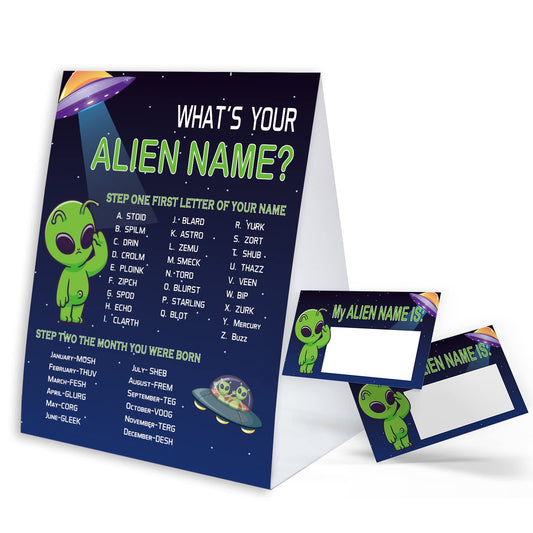 Whats Your Alien Name Game Sign with Name Tag Stickers for Baby Shower  Baby Shower Decorations  Birthday Party Game  Baby Shower Games Fun for Family Class Office Activity PTWYN03
