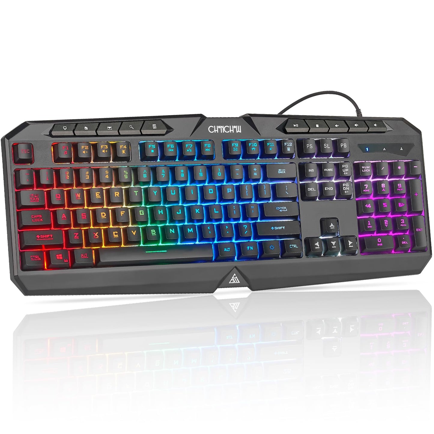 CHONCHOW Gaming Keyboard Wired with Colorful LED  Silent PC Keyboard Backlit  Number Pad  Full Size  Dedicated Media Keys  19 Anti-ghosting Keys for Computer PS5 Xbox Gamer  Mechanical Feel Switch