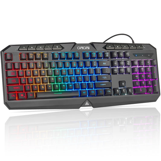 CHONCHOW Gaming Keyboard Wired with Colorful LED  Silent PC Keyboard Backlit  Number Pad  Full Size  Dedicated Media Keys  19 Anti-ghosting Keys for Computer PS5 Xbox Gamer  Mechanical Feel Switch