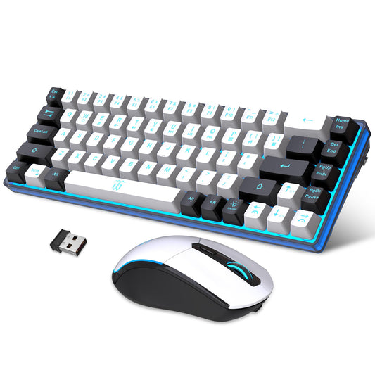 Snpurdiri Wireless Gaming Keyboard and Mouse Combo, Ice Blue Backlit, Rechargeable 2000mAh Battery, White-Black Color
