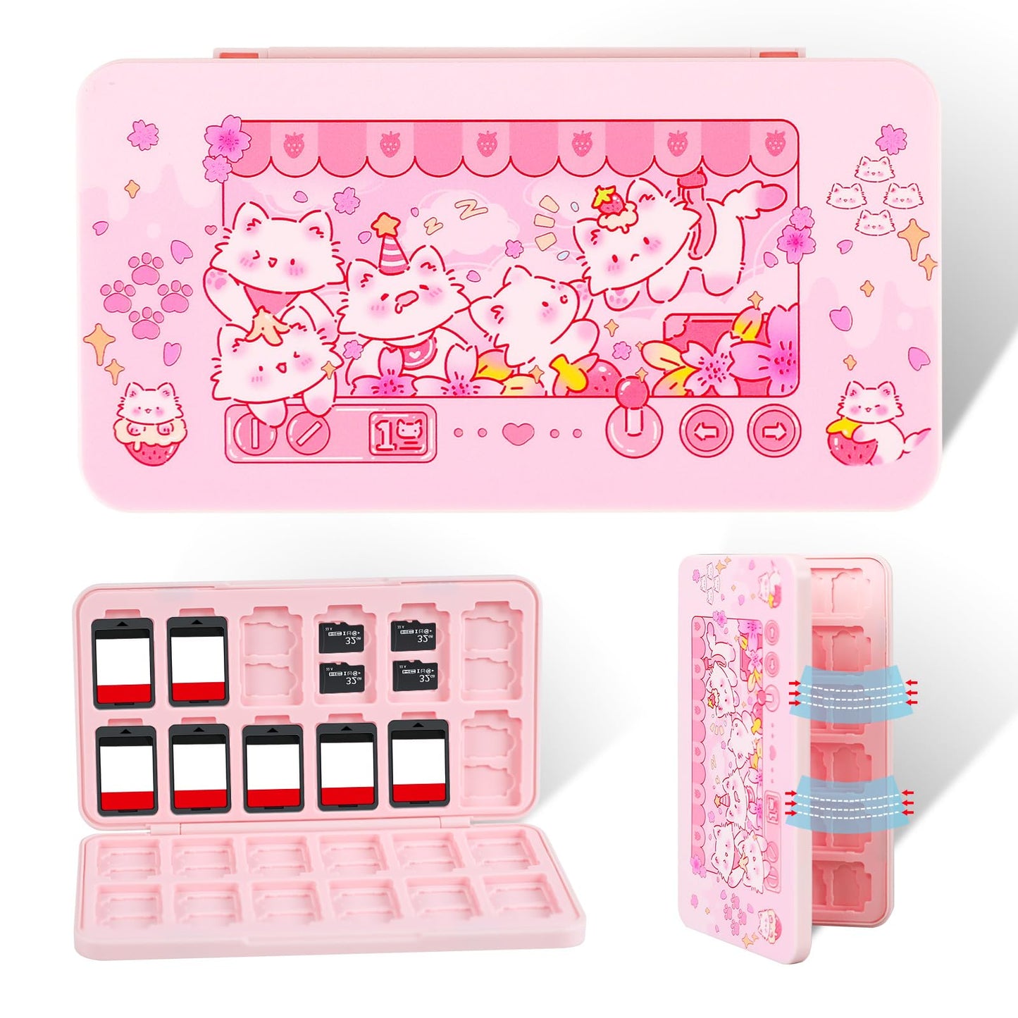 FlyingMage 24 Switch Game Card Case for Nintendo Switch 2/OLED/Lite  Cute Kitty Switch Game Holder Cartridge Case for 24 Slots and 48 SD Card Storage  Switch 2 Compact Card Holder  Cat Claw Machine