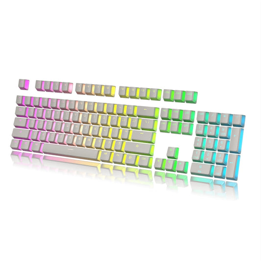 HK GAMING 112 Double Shot PBT Shine Through Pudding Keycaps - White, OEM Profile for MX Switches, ANSI/ISO Compatibility