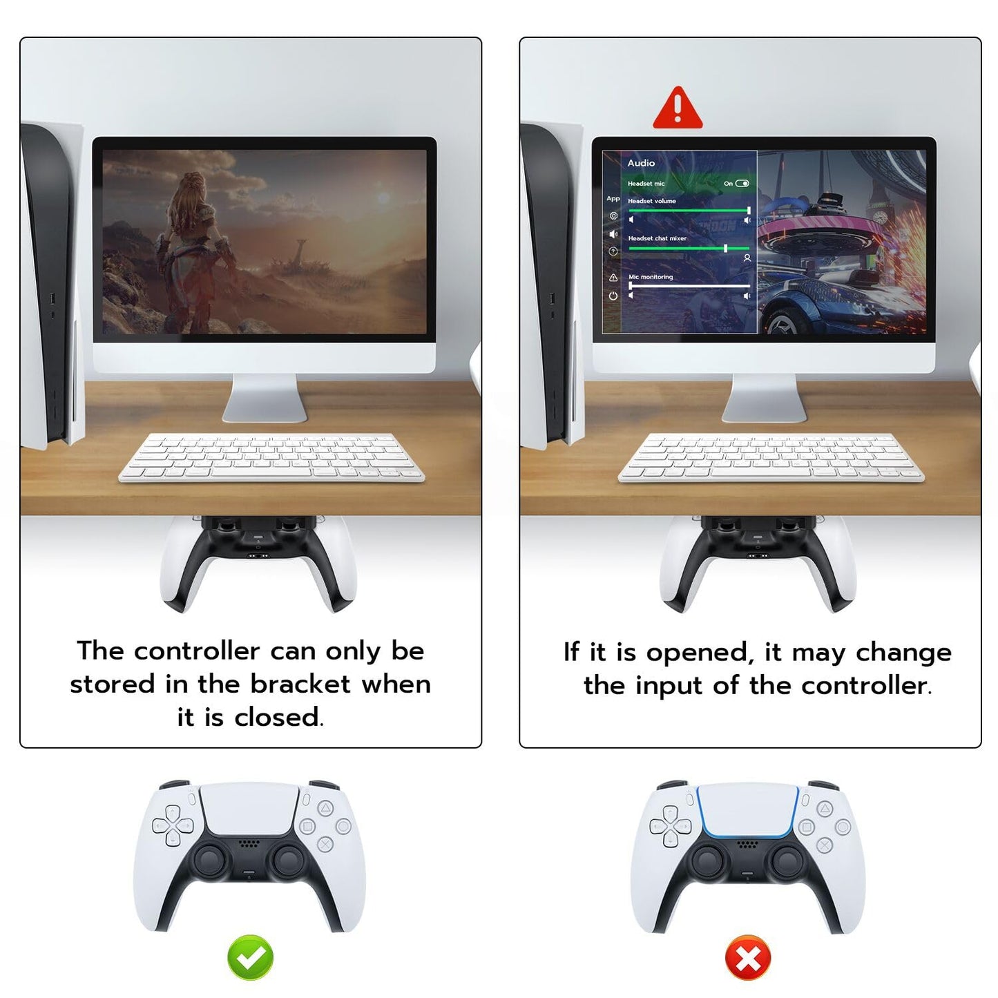 Mcbazel Under Desk Mount for PS5/PS4 Controller - Black, Model MT-050084, Table Stand Holder Compatible with PlayStation 5/4