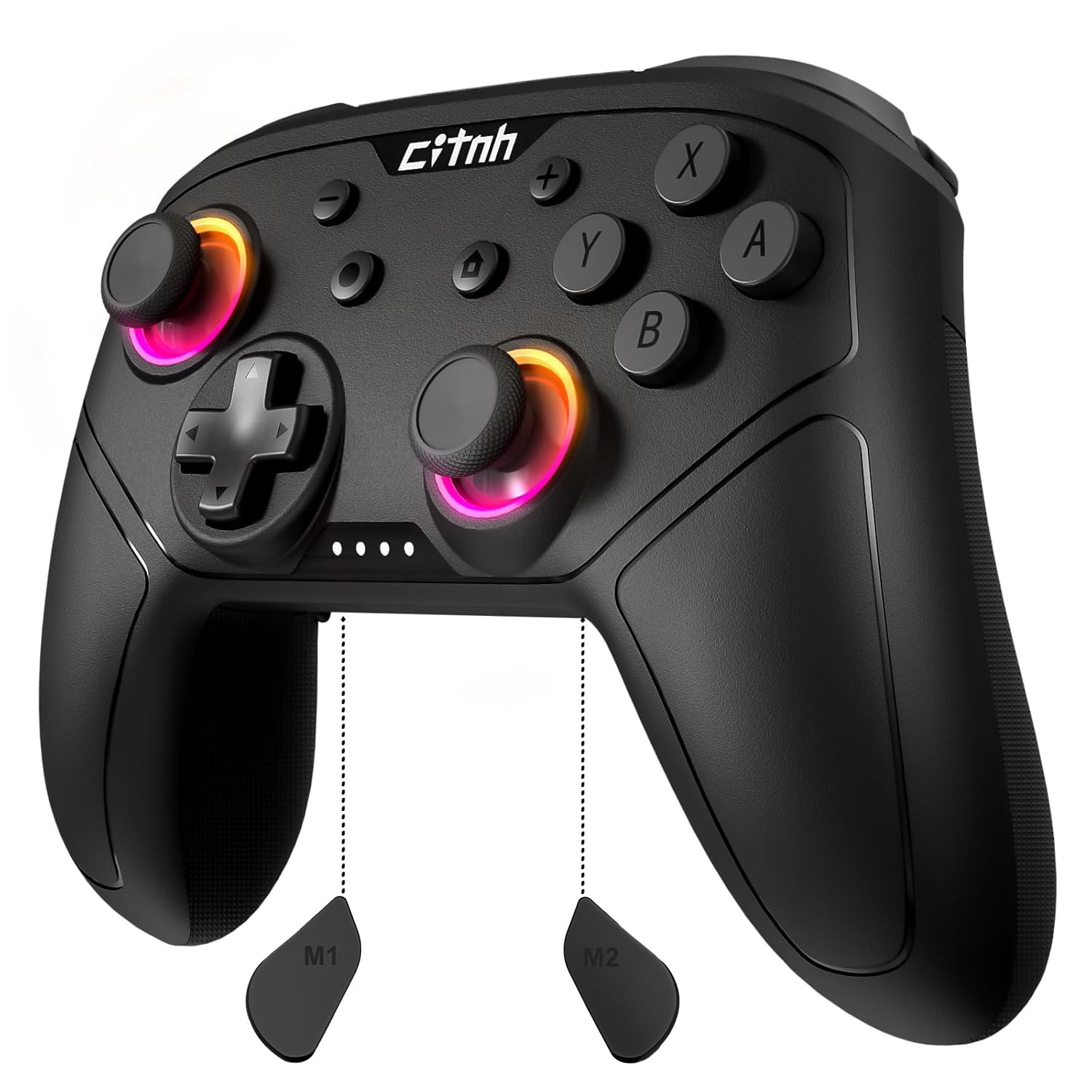 linhugame Wireless Controller for Switch, Hall Effect Joysticks, 6-Axis Gyro, Turbo, 1000mAh Battery, Black, Model A211