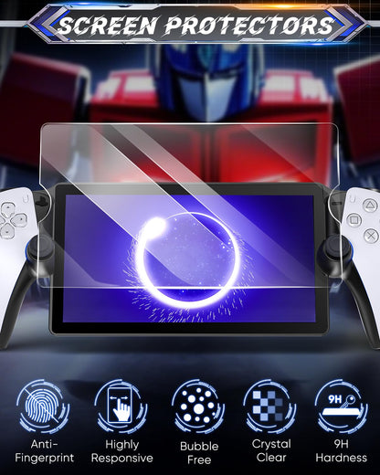 FYOUNG 3 in 1 Accessories Bundle for PS5 Portal - Carrying Case, Hard PC Clear Cover, Screen Protector, Red Blue, Model PSP7DR