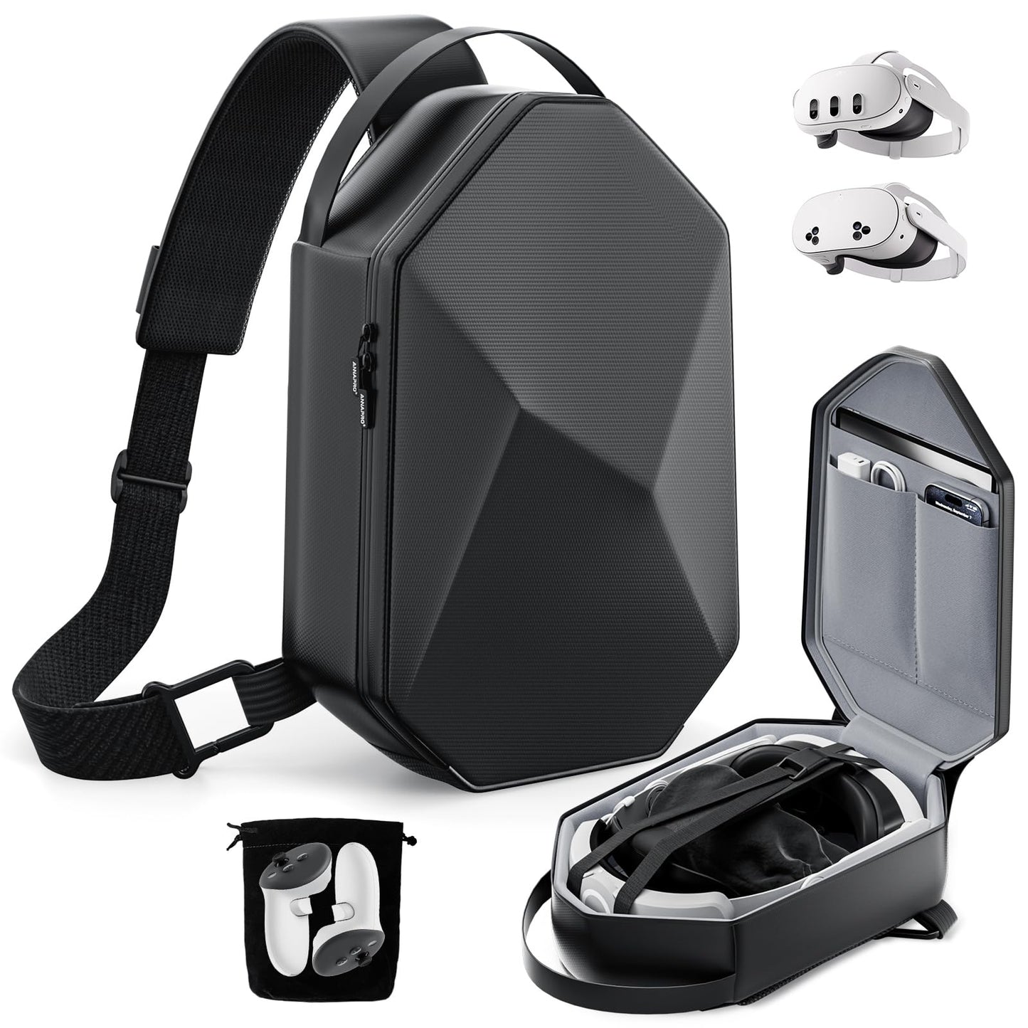 ANNAPRO Carrying Case for Meta Quest 3/Quest 3S/Quest 2/Apple Vision Pro 2  Fashion Crossbody VR Bag Compatible with Kiwi Design/BOBOVR Elite Battery Strap Accessories  Shoulder Travel Bag
