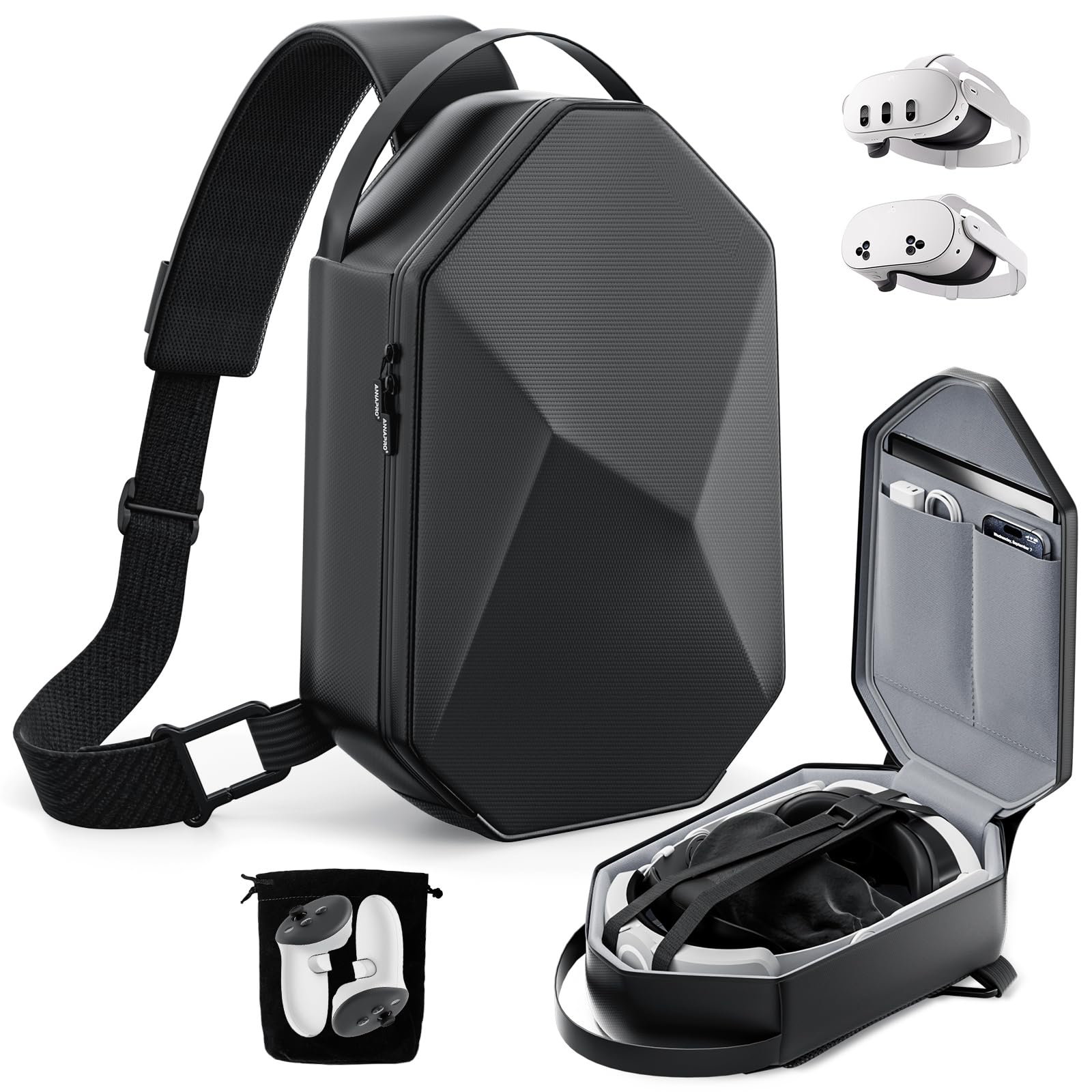 ANNAPRO Carrying Case for Meta Quest 3/Quest 3S/Quest 2/Apple Vision Pro 2  Fashion Crossbody VR Bag Compatible with Kiwi Design/BOBOVR Elite Battery Strap Accessories  Shoulder Travel Bag