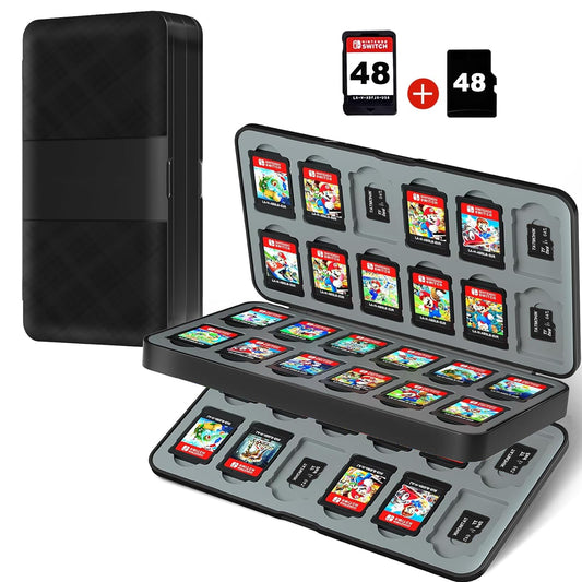 TATMOHIK Switch Game Case for 48 Nintendo Switch Games card & 48 Micro SD Cards Nintendo Switch Game Holder refill unit with 48 sections Compact & Portable Game Storage Case Box(Black)