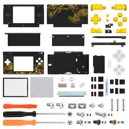 eXtremeRate Nintendo DS Lite Full Housing Shell Case - Great Golden Wave Off Kanagawa Design, Includes Buttons & Screen Lens