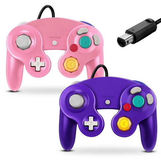 FIOTOK Gamecube Controller  Classic Wired Controller for Wii Nintendo Gamecube (Pink & Purple-2Pack)