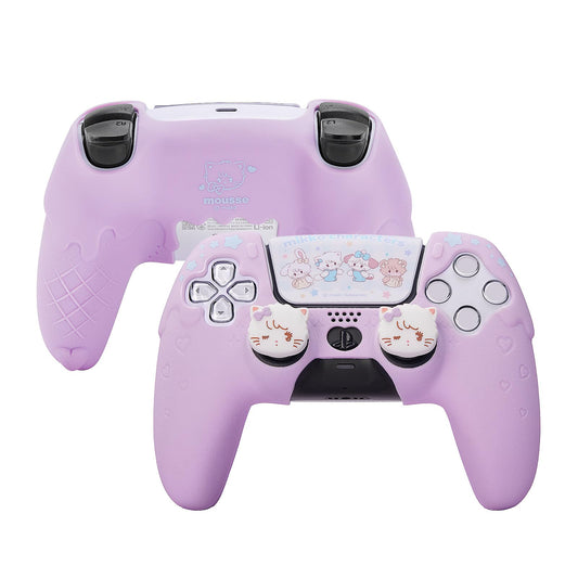 GeekShare Compatible with ps5 Controller Skin Set  Silicone Protective Shell for Gaming Consoles Wireless Controller  Sweet Ice Cream Purple Cover with 2 Thumb Grip Caps - Mikko
