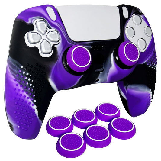 HLRAO Anti-Slip Purple&Black Controller Skin Studded Edition Protective Silicone Cover Skin Grips Compatible with PS5/Slim/Pro Controller and 6 PCS Thumb Grips Caps.