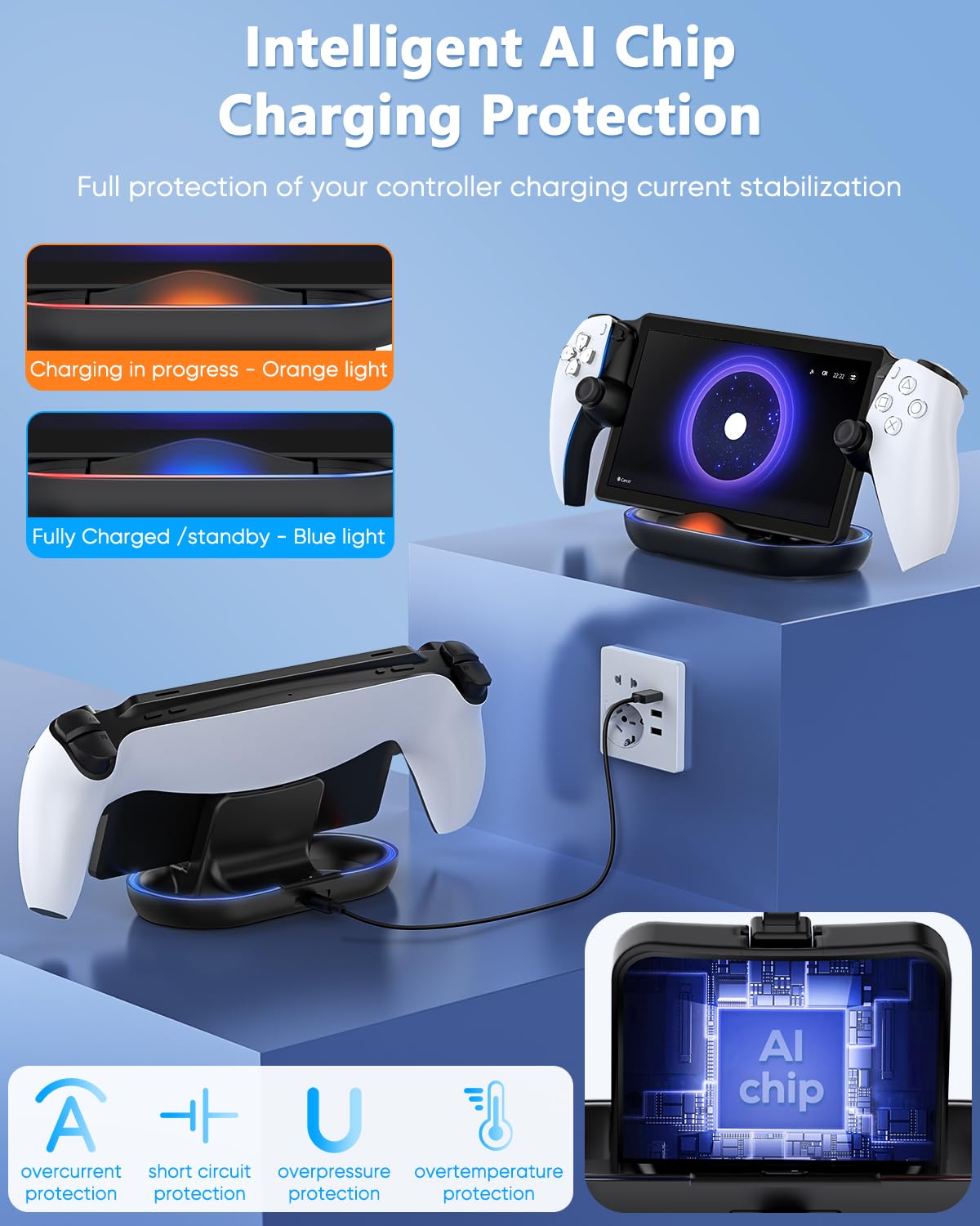 FYOUNG Charger Station for PlayStation Portal - Case Friendly, RGB Light, USB Type C, Model PSP16B, Black