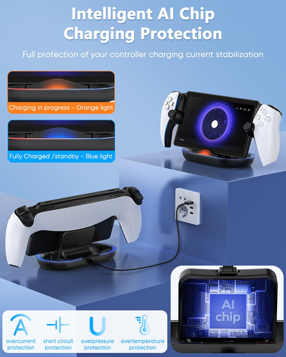 FYOUNG Charger Station for PlayStation Portal - Case Friendly, RGB Light, USB Type C, Model PSP16B, Black
