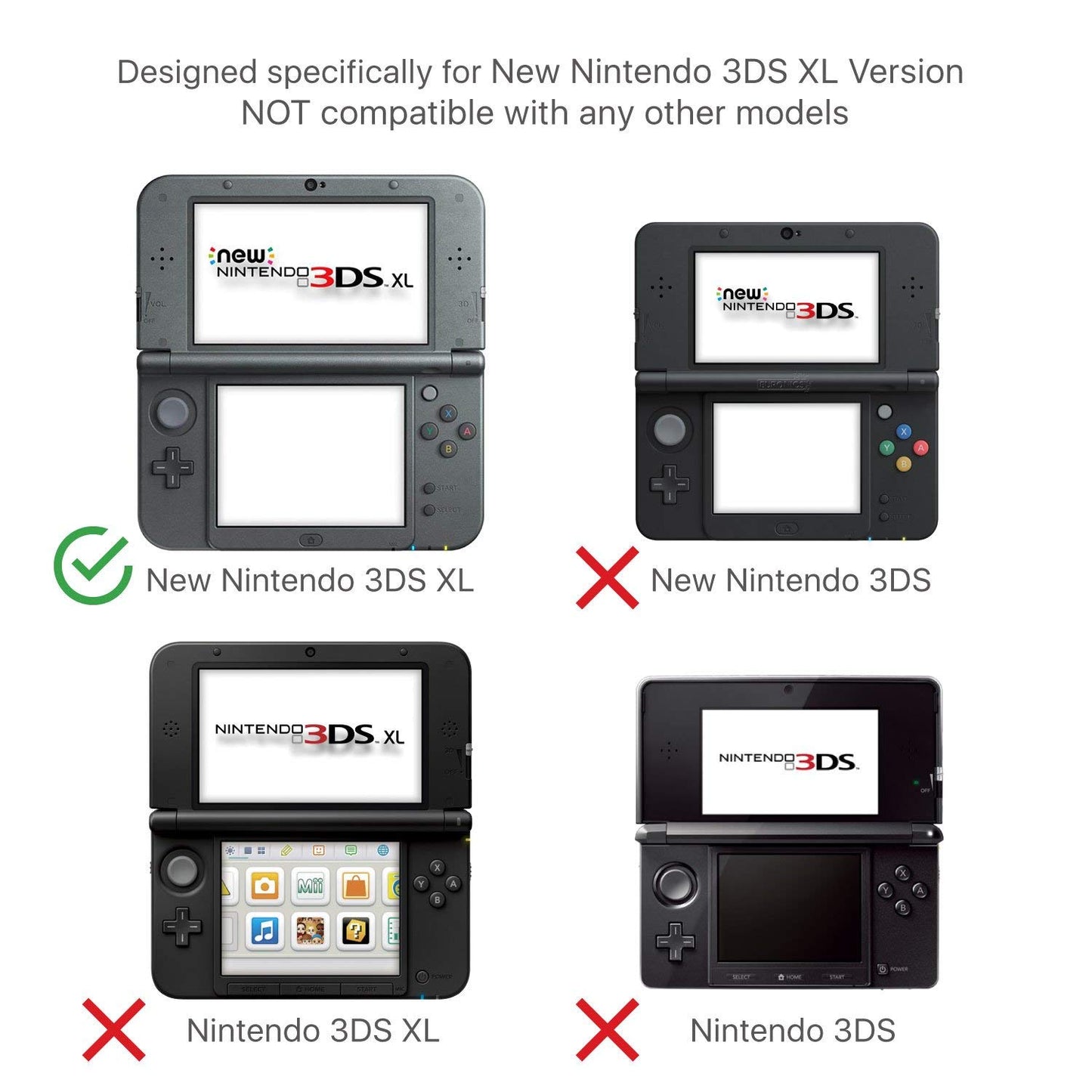 VSEER New 3DS XL Case - Ultra Clear Hard Shell Protective Cover - Model SEL-3DSXL-CLR - Hinge-Less Design