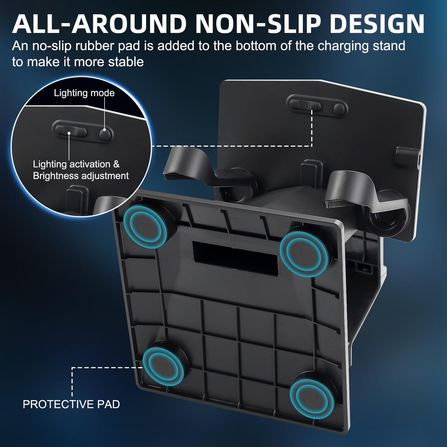 YIBEICO RGB Charging Dock for Quest 3/3S/2/Pro - Vertical Stand with Brightness and 14 Lighting Effects, Type-C Port, Model Y75463