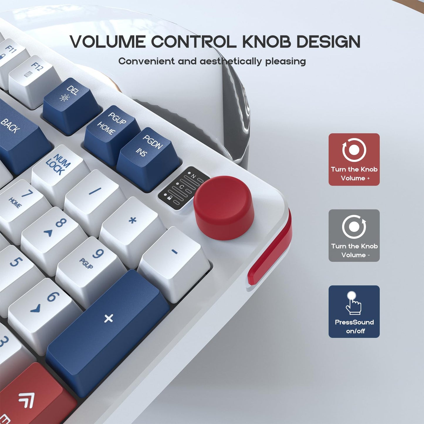 Hofotek 96% Wired Gaming Keyboard - Creamy Membrane, Silent, Number Pad & Volume Knob, Blue/Red/White, Model 920