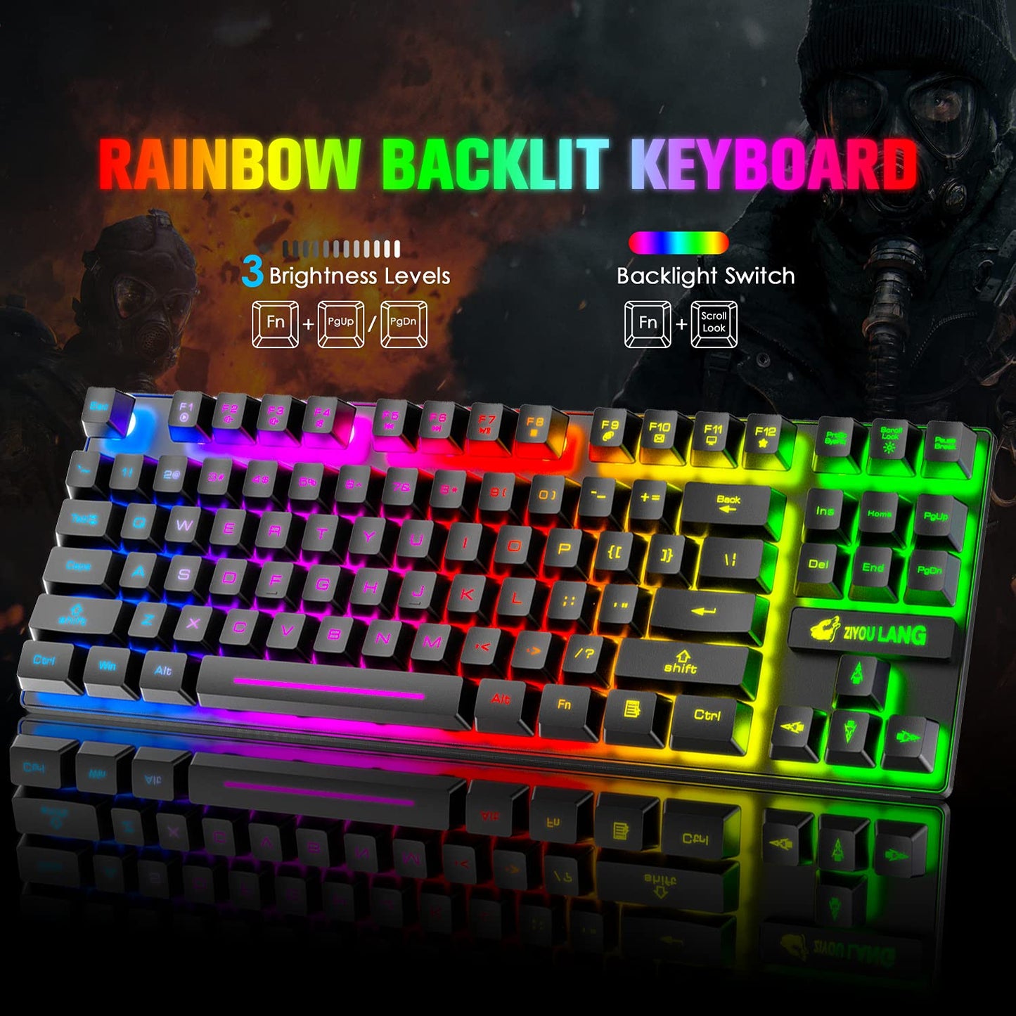LexonElec Wireless Gaming Keyboard and Mouse Combo, RGB Backlit, Ergonomic Waterproof, Black, Rechargeable 3800mAh Battery, 87 Keys