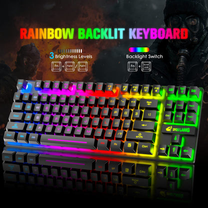 LexonElec Wireless Gaming Keyboard and Mouse Combo, RGB Backlit, Ergonomic Waterproof, Black, Rechargeable 3800mAh Battery, 87 Keys