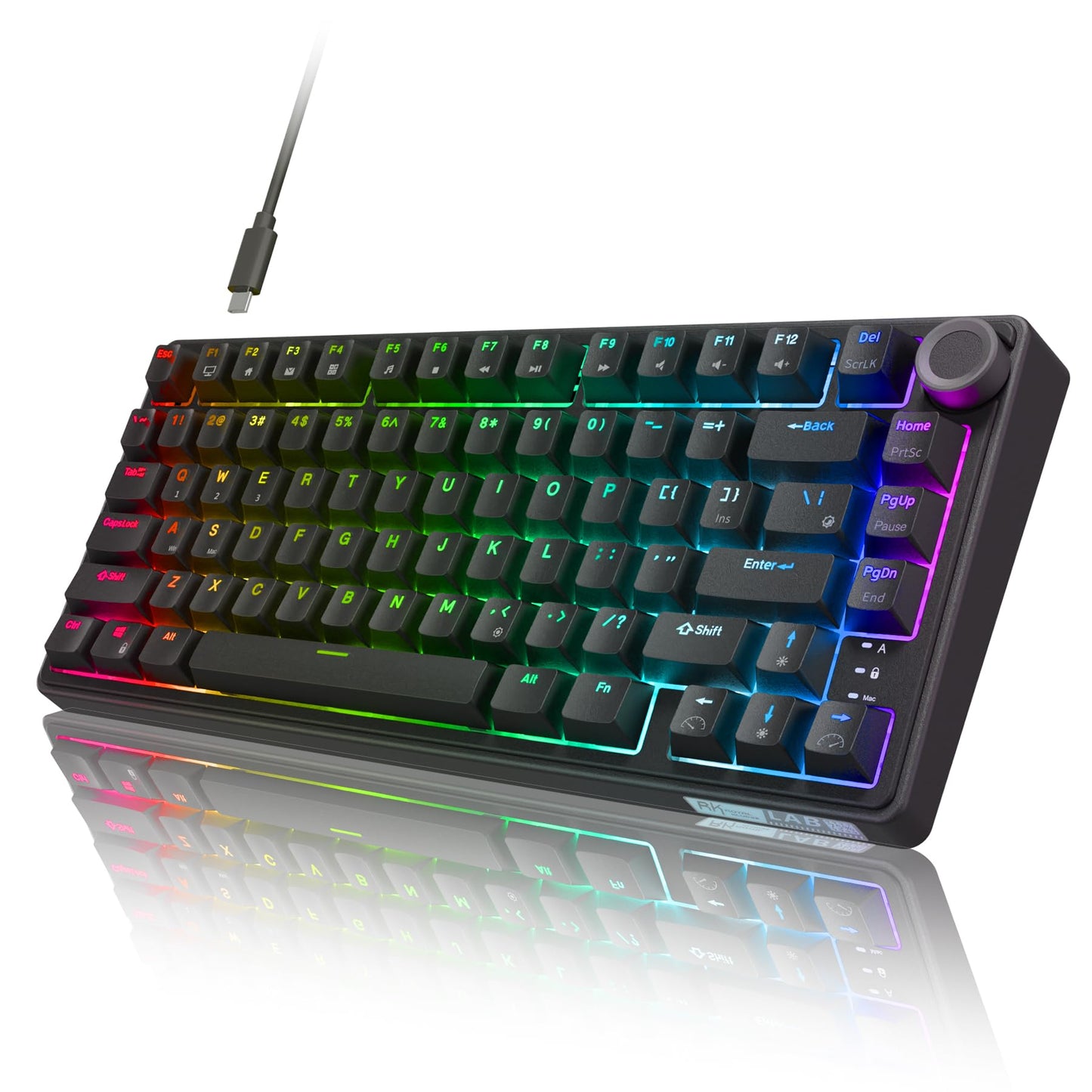 RK ROYAL KLUDGE R75 Wired Mechanical Gaming Keyboard  75% Hot-Swap Mechanical Keyboard Volume Knob  Soft Pre-lubed Tactile Brown Switch