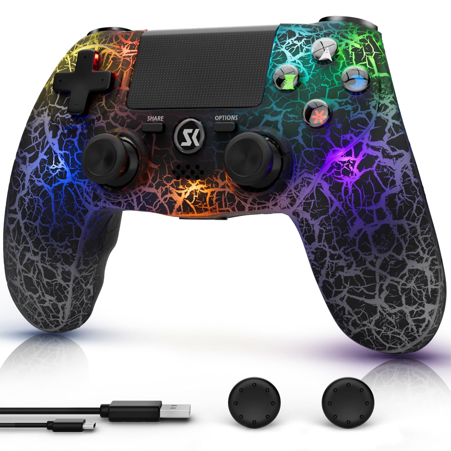 CHENGDAO PS4 Wireless Controller with RGB Light, 1000mAh Battery, 6-Axis Motion Sensor, Black