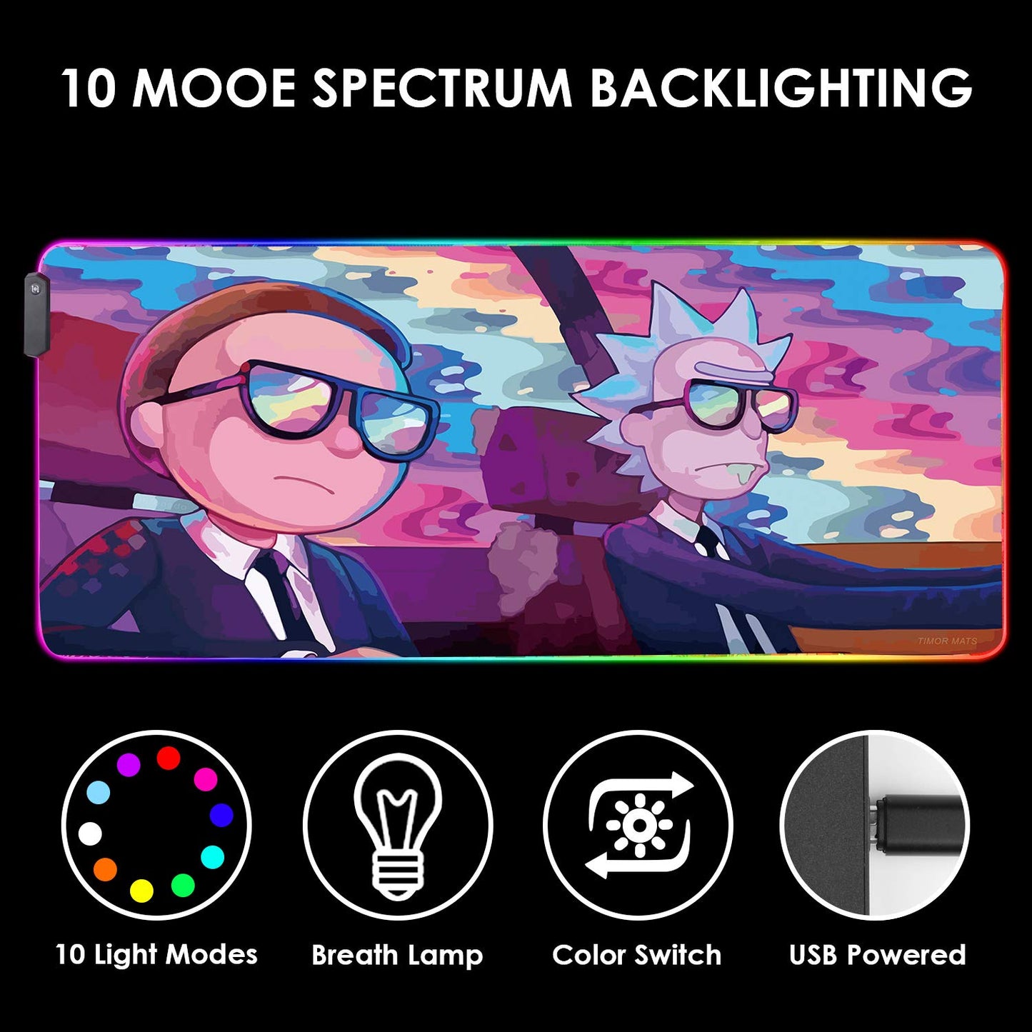 Bimormat RGB Gaming Mouse Pad - LED Light, Large Rubber Base, 35.4"x15.7", Colorful Design - Model 9040rkmomo