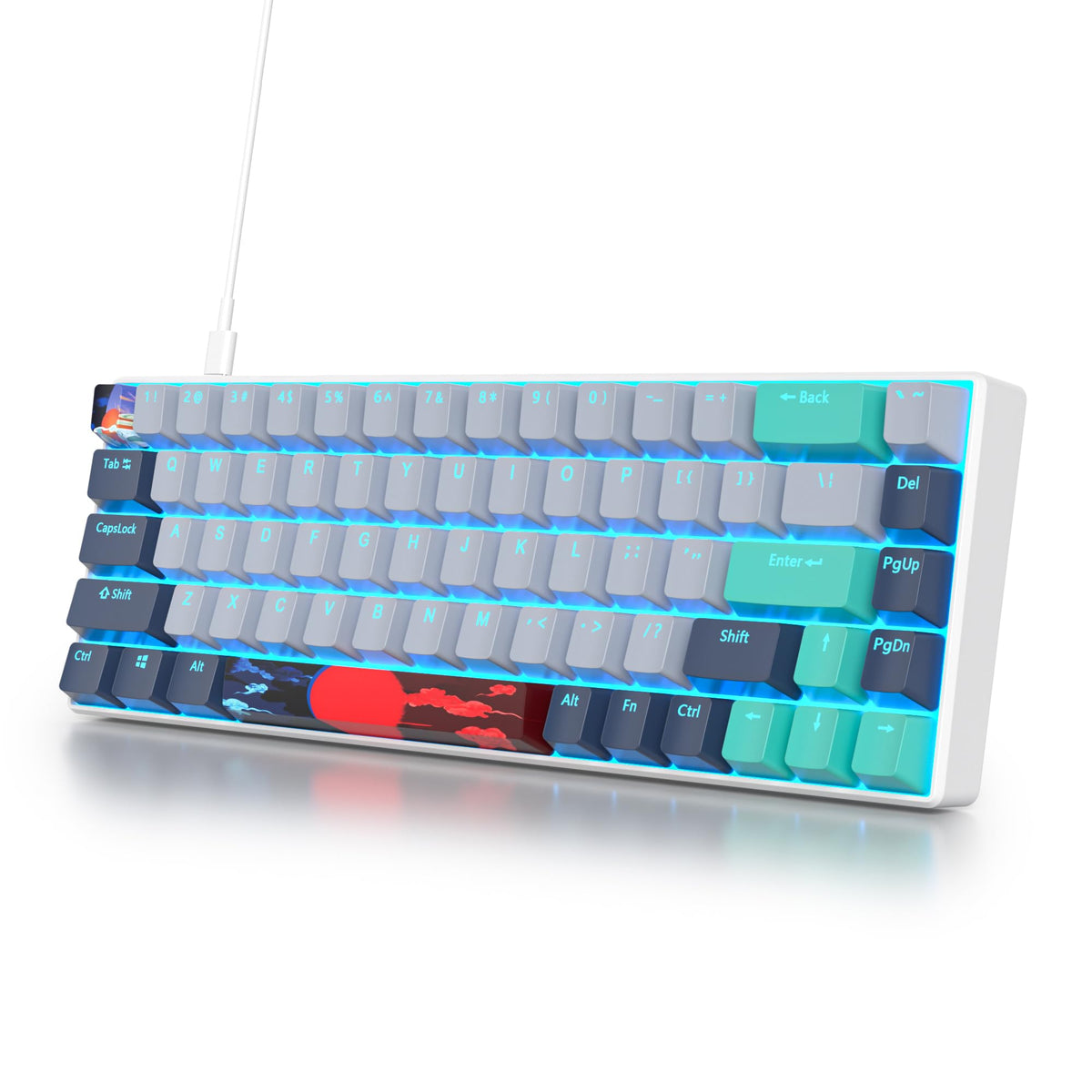 Owpkeenthy 65 Percent Mechanical Gaming Keyboard hand toolhead shark design with Red Switch Ultra Compact RGB Wired 60% Gaming Keyboard N-Key Rollover for PC Gamer Box PS