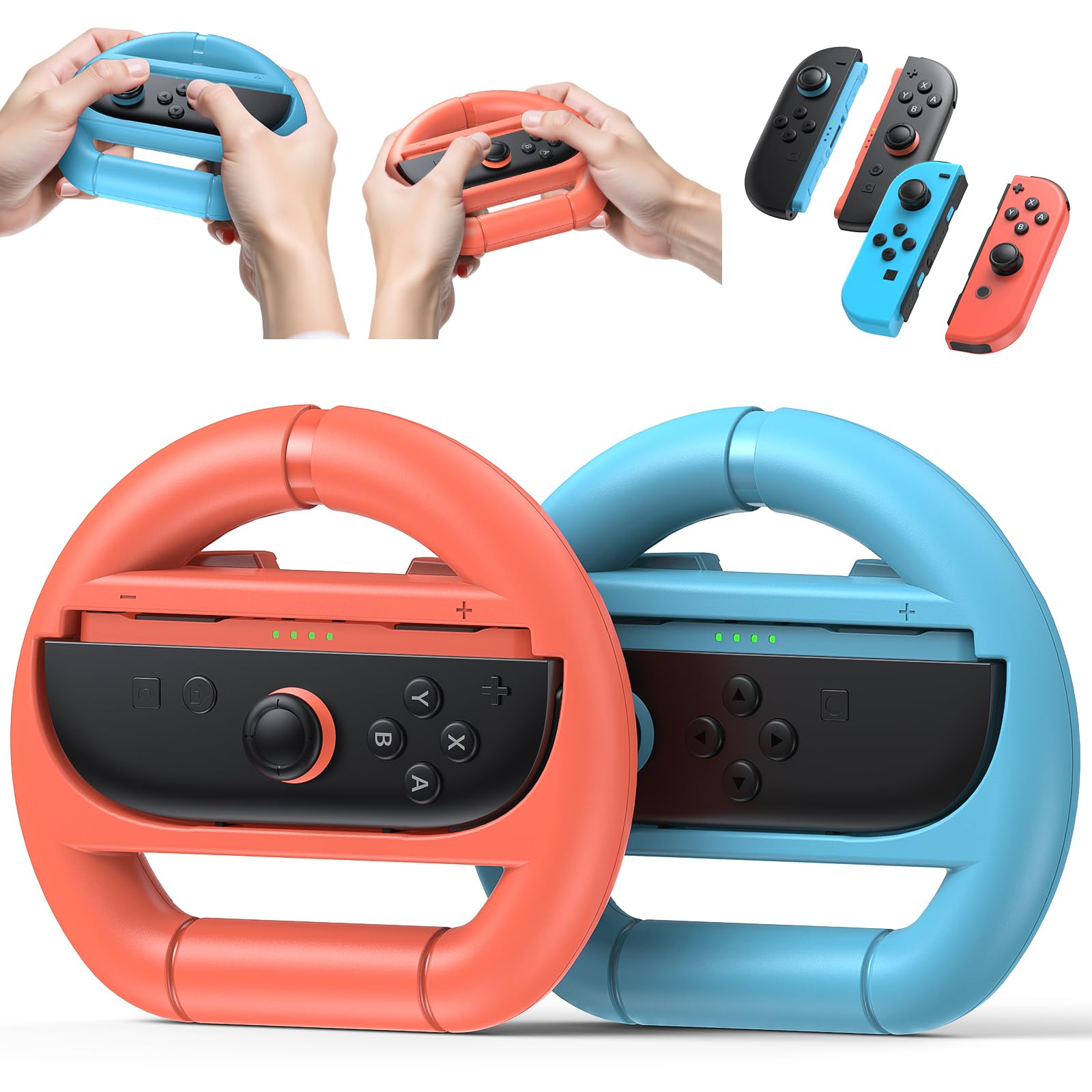 Kinwin Steering Wheel for Nintendo Switch 2 & Switch 1 & Switch OLED Joypad  Racing Wheel Controller Grip for Mario Kart World  for Mario Kart 8 Deluxe  NS2 Anti-Slip Grip Holder Accessories(Blue and Orange)