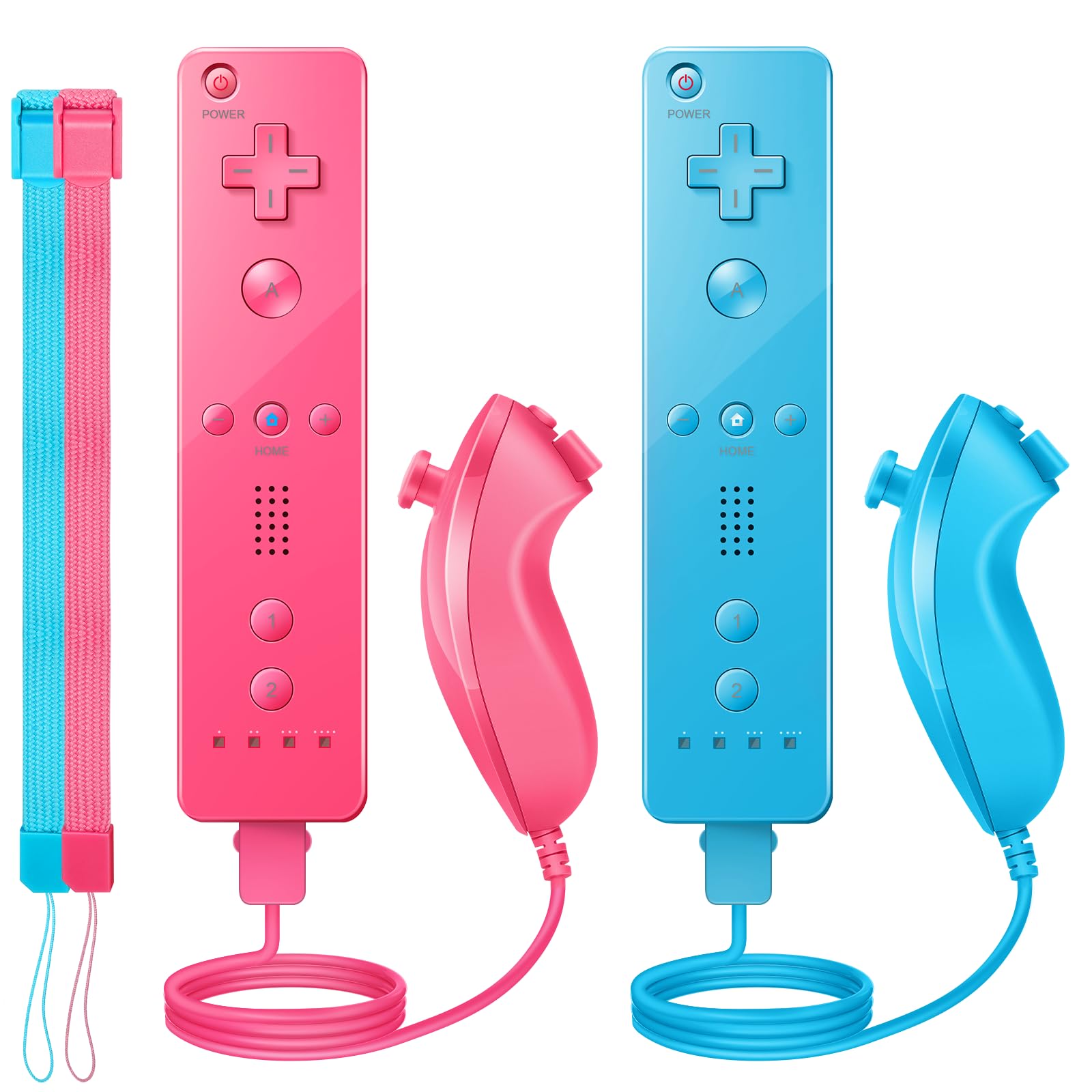 PGYFDAL Wii Controller 2 Pack  Wii Remote Controller and Nunchuck Joystick with Silicone Case and Wrist Strap for Holiday (Pink and Blue)
