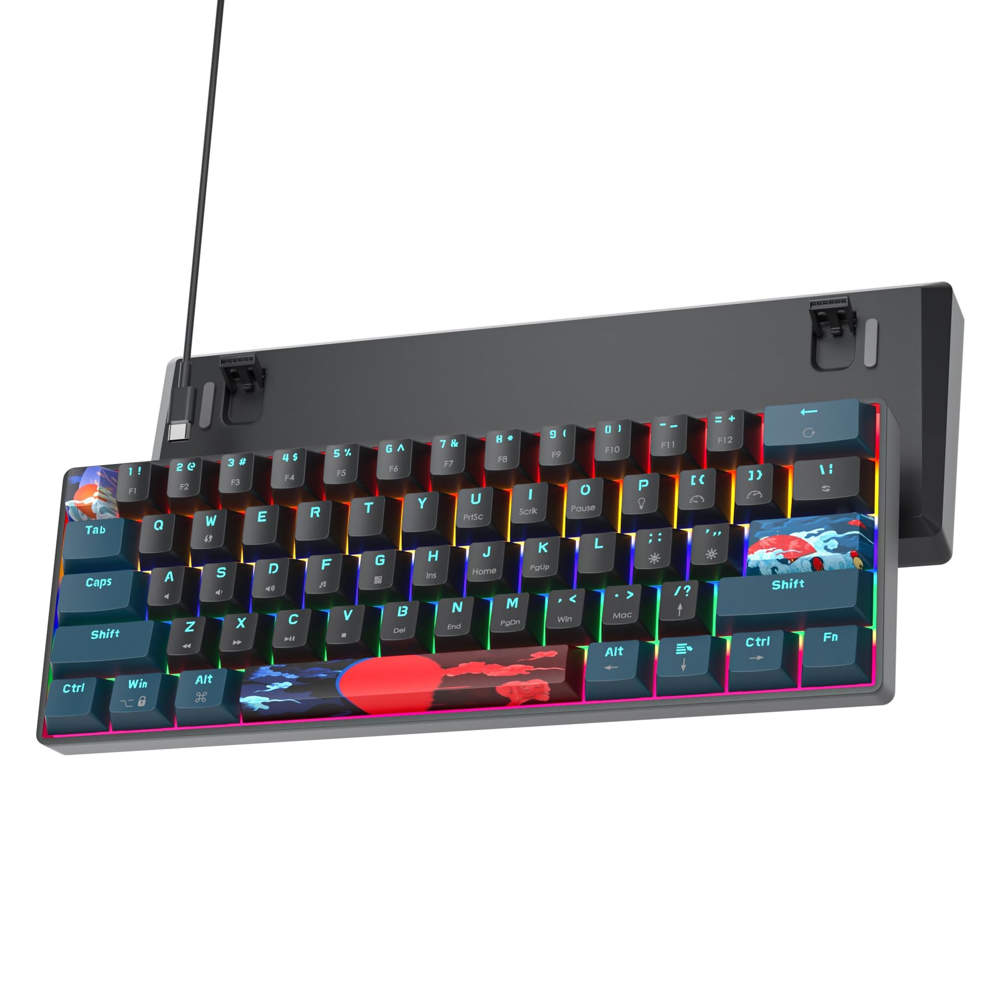 Ussixchare 60 Percent Gaming Keyboard 61 Keys Portable Mechanical Keyboard Rainbow Backlit Ultra Compact Wired Keyboard Red Switch for PC Laptop Gamer(61 Monster-B)