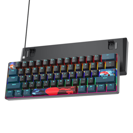 Ussixchare 60 Percent Gaming Keyboard 61 Keys Portable Mechanical Keyboard Rainbow Backlit Ultra Compact Wired Keyboard Red Switch for PC Laptop Gamer(61 Monster-B)