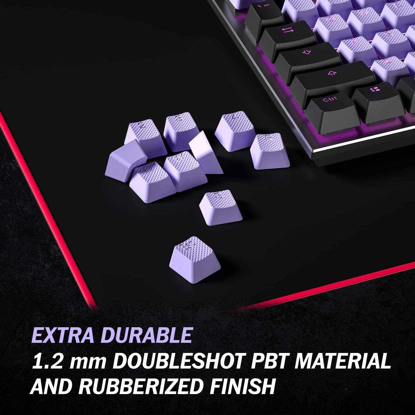 HK Gaming Rubber Keycaps Set - 23 Keys OEM Profile, Anti-Slip Texture, Lavender, Compatible with Cherry MX, Gateron, Kailh