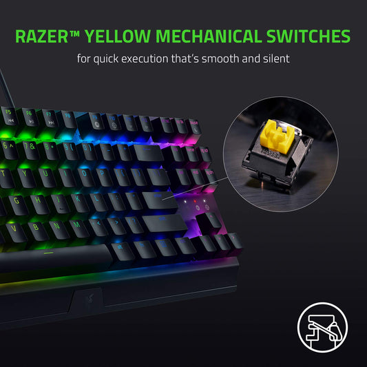 Razer BlackWidow V3 TKL Mechanical Gaming Keyboard - Yellow Switches, Chroma RGB, Compact, Classic Black, Model RZ03-03491800-R3M1